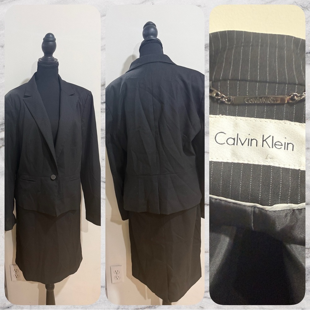 Calvin Klein Charcoal Pinstripe Women’s Jacket and Skirt Suit-size 14